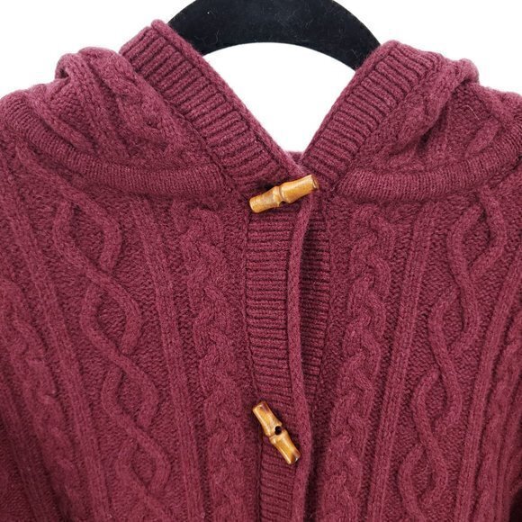 Y2K Eddie Bauer Lambswool-Blend Chunky Hooded Cardigan Sweater L Tall Red - Picture 8 of 16